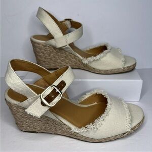Tommy Bahama sandals espadrille wedge‎ cream canvas heel ankle strap women 7.5